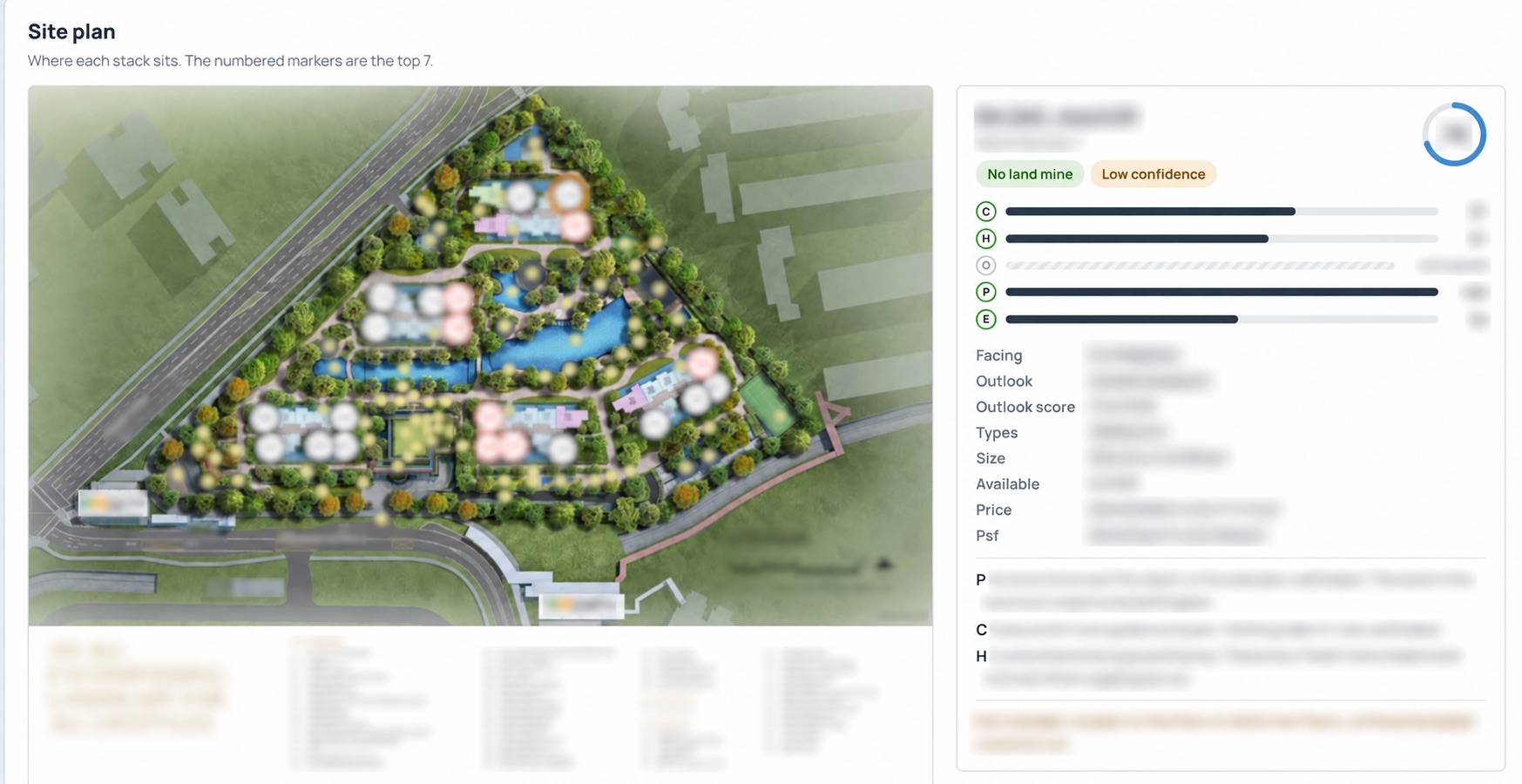 Selectively redacted historical CHOPES site-plan interface with project and stack labels withheld