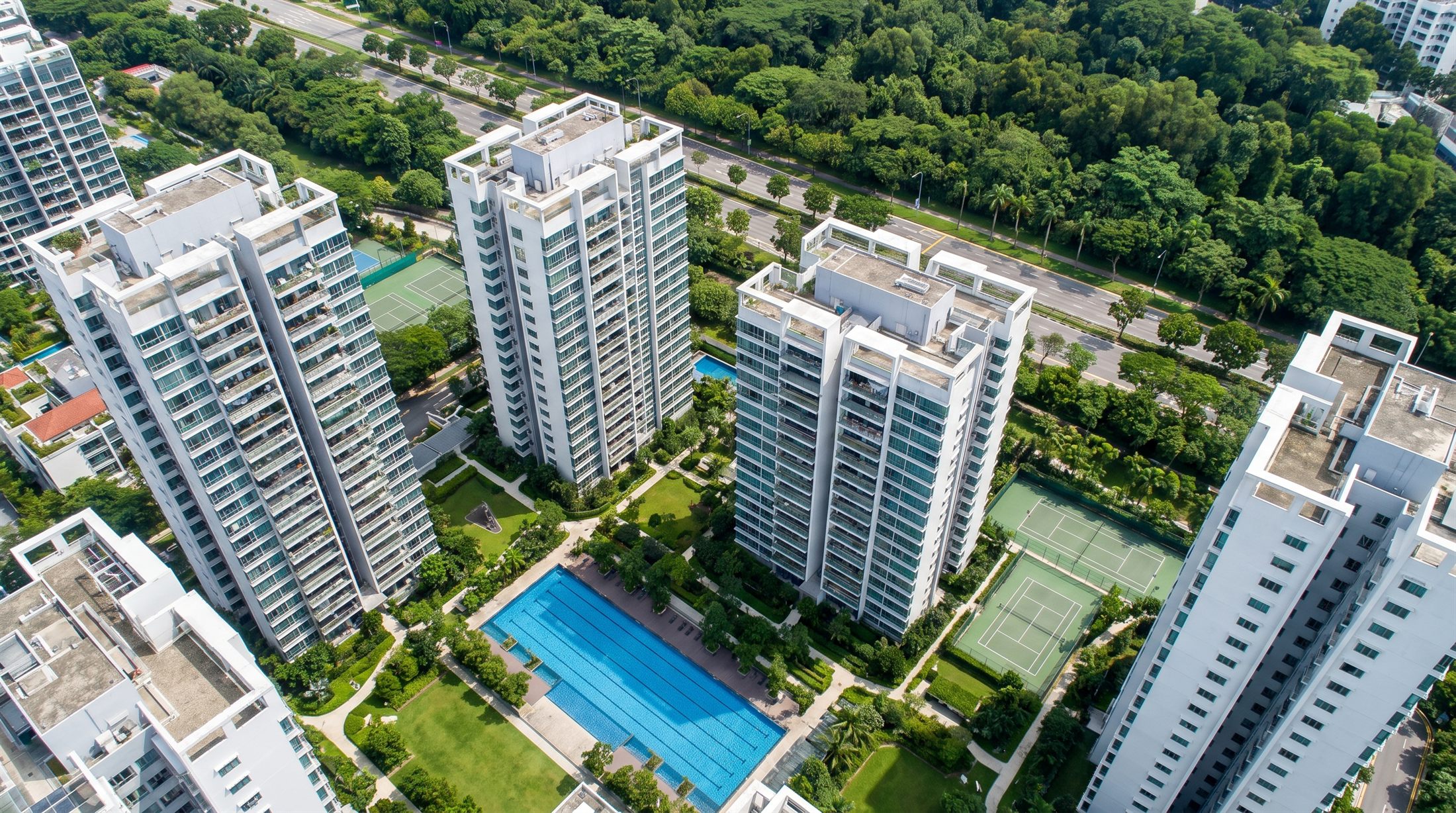 Aerial view of a Singapore condominium development