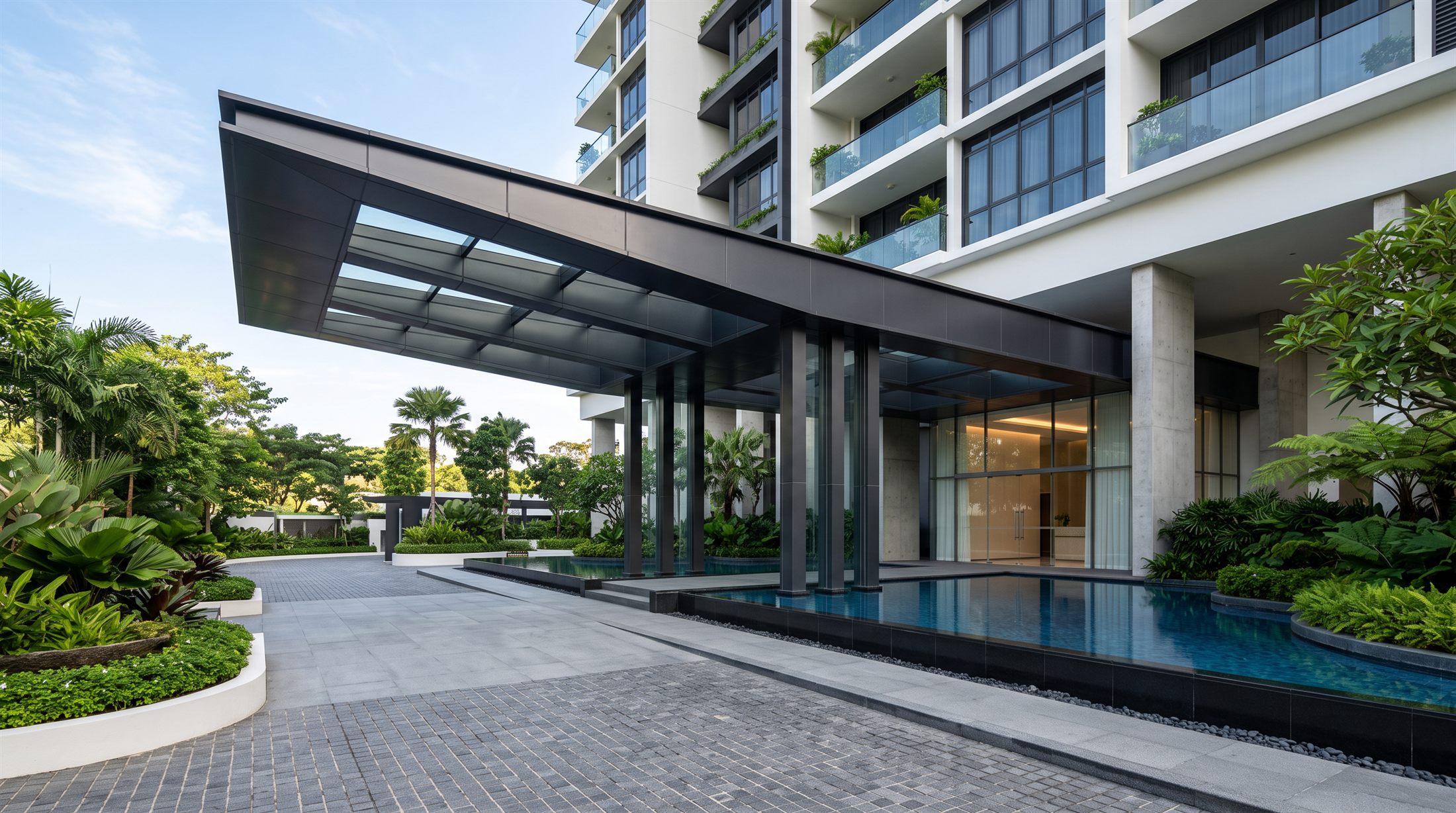 Exterior of a modern Singapore condominium