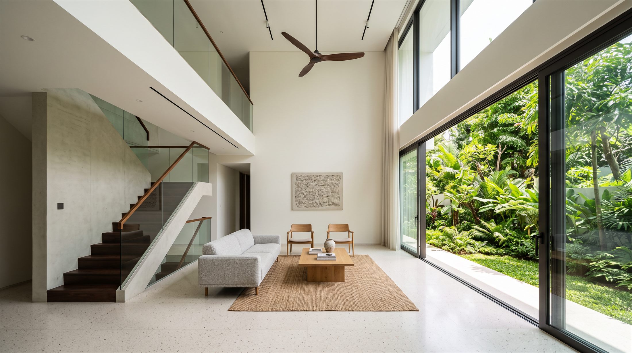 An empty, neutrally-finished living room ready for photography