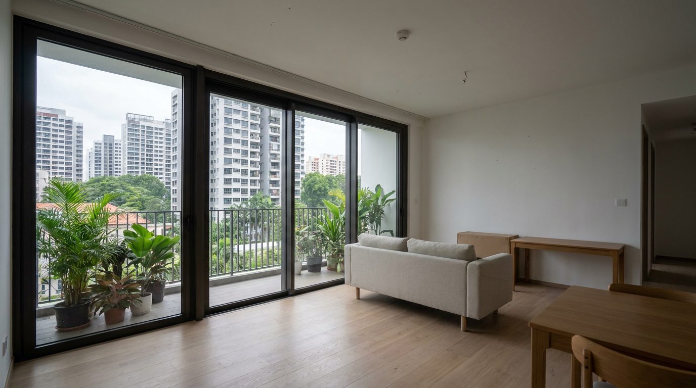 Empty living and dining area of a Singapore condominium