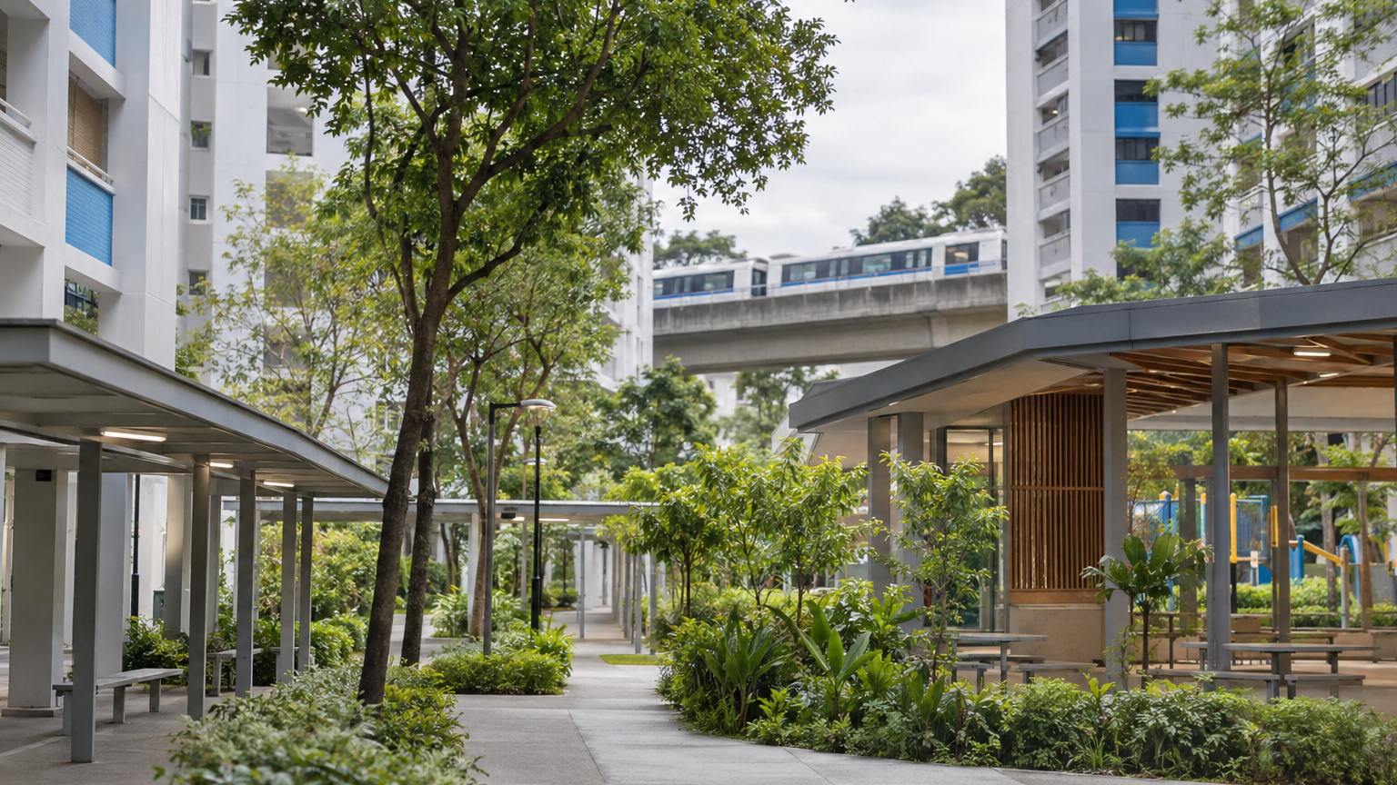 Illustrative Singapore hdb scene for Inside MacPherson Weave: English classes, painting robots and an award