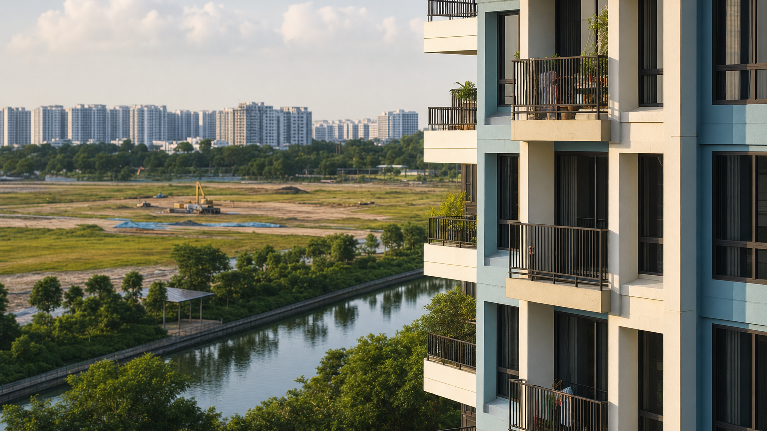 Singapore general property scene illustrating Punggol East’s riverfront is turning residential—but 8,000 homes are not yet approved